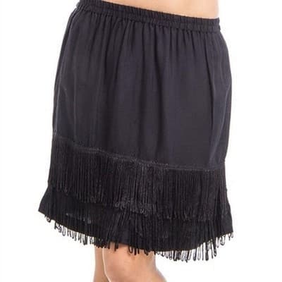 Large Black Fringe Mini Skirt Elastic Waist Pull On Flapper Style Short Skirt - Thumbnail 2