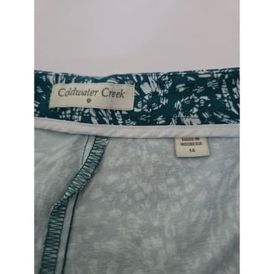 Coldwater Creek Teal White Abstract Print Wide Leg Cropped Pants Women's Size 14 - Thumbnail 6