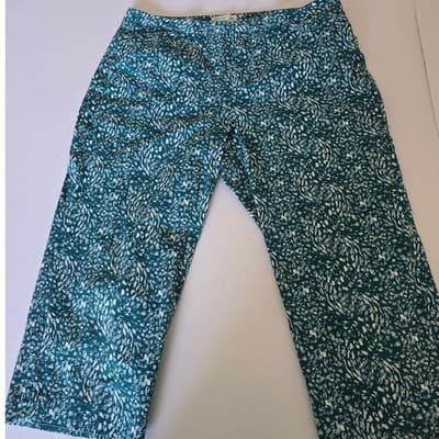 Coldwater Creek Teal White Abstract Print Wide Leg Cropped Pants Women's Size 14 - Thumbnail 2
