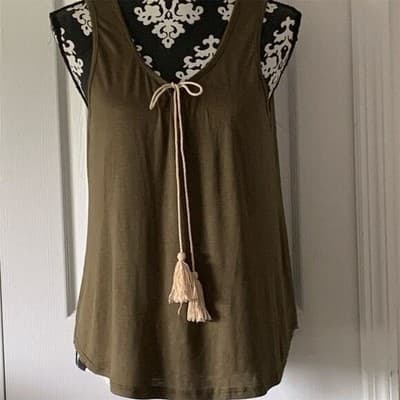 Med Olive Green Tassel Tank Top Sleeveless Casual Summer Boho C.u.k.y. Women's - Thumbnail 2