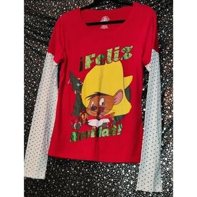 Looney Tunes Womens Christmass Long Sleeve Top T-Shirt Red Size XL - Thumbnail 2