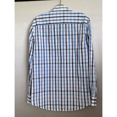 Van Heusen Men's Slim Fit Blue Plaid Flex Collar Dress Shirt 15.5 - Thumbnail 2