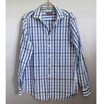 Van Heusen Men's Slim Fit Blue Plaid Flex Collar Dress Shirt 15.5 - Image 1