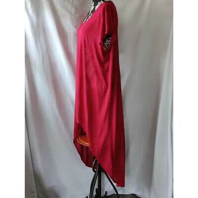 Try This Long Hi-Low Maxi Dress Scoop Neck 100% Rayon Slub Red Size 3X - Thumbnail 6