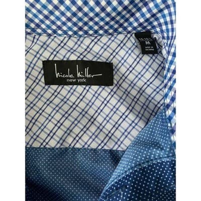 Nicole Miller New York Men's M Blue Polka Dot Long Sleeve Button-Up Shirt - Thumbnail 3