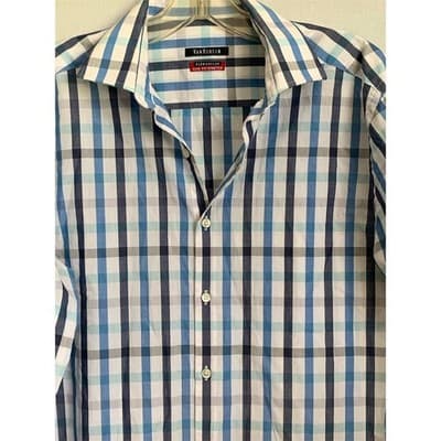 Van Heusen Men's Slim Fit Blue Plaid Flex Collar Dress Shirt 15.5 - Thumbnail 11
