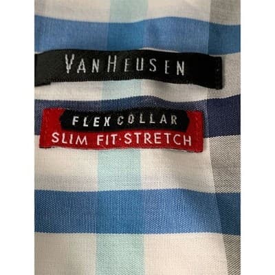 Van Heusen Men's Slim Fit Blue Plaid Flex Collar Dress Shirt 15.5 - Thumbnail 3