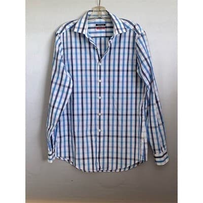 Van Heusen Men's Slim Fit Blue Plaid Flex Collar Dress Shirt 15.5 - Thumbnail 10