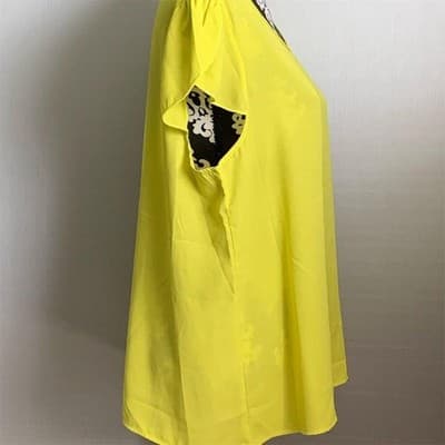 Angelique by Yurbu Women's 2XL Lemon Yellow Blouse Round Neck Short Sleeve - Thumbnail 2