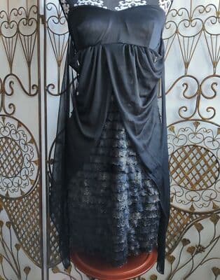 Connected Apparel Black Strapless Ruffled Lace Dress Party Evening Size 10 - Thumbnail 2