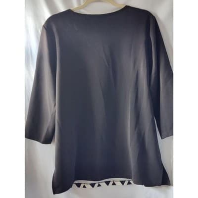Chico's Collection Tunic Top Round Neck 3/4 Sleeve Womens Black White Size 2 - Thumbnail 4