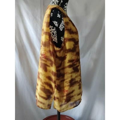 Maggie Barnes Sleeveless Top Blouse Floral Yellow Brown Lined Womens Size 2X - Thumbnail 2