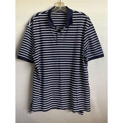 Polo Ralph Lauren Men's 2XL Blue Striped Classic Fit Cotton Polo Shirt - Thumbnail 8