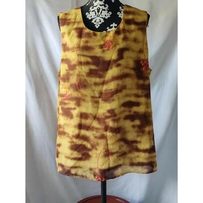 Maggie Barnes Sleeveless Top Blouse Floral Yellow Brown Lined Womens Size 2X - Image 1