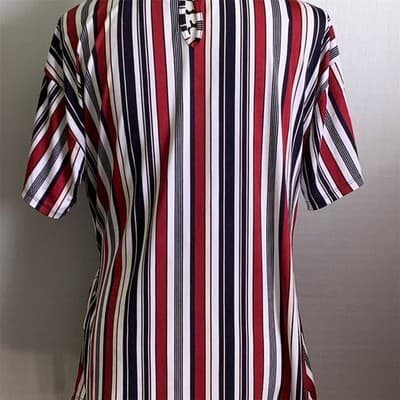 Madison & Hudson Women's Striped Wrap Top Red/White/Blue Size L Short Sleeve - Thumbnail 2