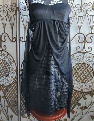 Connected Apparel Black Strapless Ruffled Lace Dress Party Evening Size 10 - Thumbnail 3