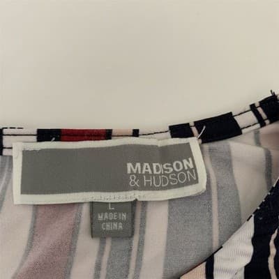 Madison & Hudson Women's Striped Wrap Top Red/White/Blue Size L Short Sleeve - Thumbnail 4
