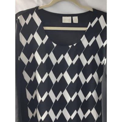 Chico's Collection Tunic Top Round Neck 3/4 Sleeve Womens Black White Size 2 - Thumbnail 2