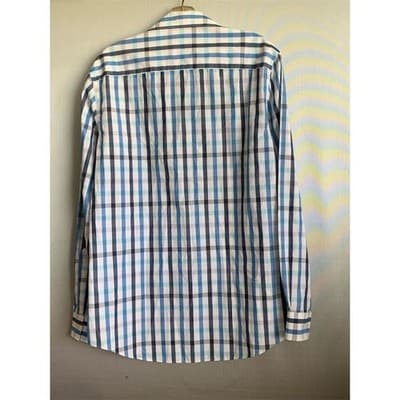 Van Heusen Men's Slim Fit Blue Plaid Flex Collar Dress Shirt 15.5 - Thumbnail 15
