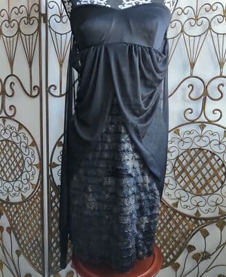 Connected Apparel Black Strapless Ruffled Lace Dress Party Evening Size 10 - Thumbnail 7