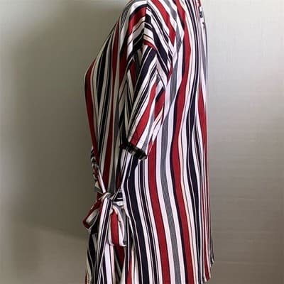 Madison & Hudson Women's Striped Wrap Top Red/White/Blue Size L Short Sleeve - Thumbnail 13