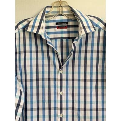 Van Heusen Men's Slim Fit Blue Plaid Flex Collar Dress Shirt 15.5 - Thumbnail 13