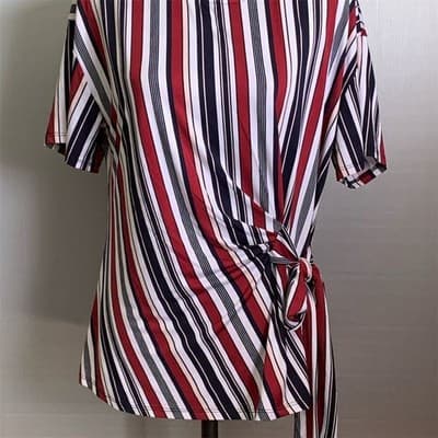 Madison & Hudson Women's Striped Wrap Top Red/White/Blue Size L Short Sleeve - Thumbnail 12