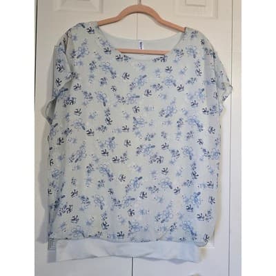 Neineiwu Blue Floral Layered Blouse Short Sleeve Mint Green Size L - Image 1