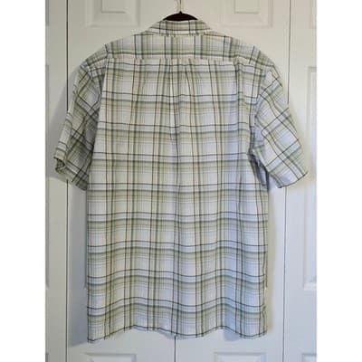 IZOD Luxury Sport Mens Large Short Sleeve Plaid Button Down Shirt Green White - Thumbnail 2