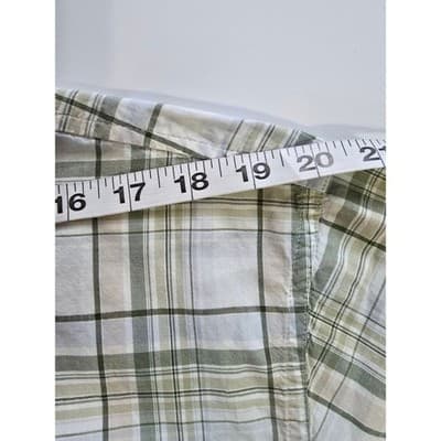 IZOD Luxury Sport Mens Large Short Sleeve Plaid Button Down Shirt Green White - Thumbnail 7