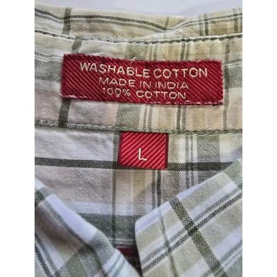 IZOD Luxury Sport Mens Large Short Sleeve Plaid Button Down Shirt Green White - Thumbnail 3