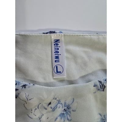 Neineiwu Blue Floral Layered Blouse Short Sleeve Mint Green Size L - Thumbnail 4
