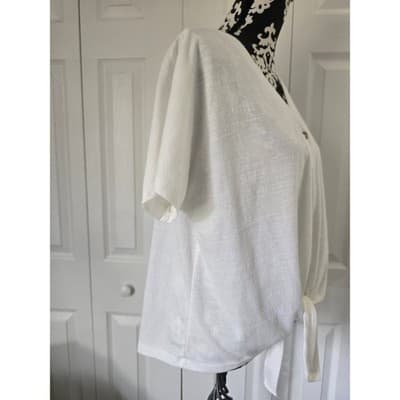 Above and Beyond Womens White Slub Knit Button Front Tie Hem Top KT1112P PL - Thumbnail 8