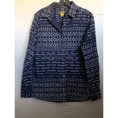 Cabelas Men Long Sleeve Button Up Shirt Navy Geometric Print Size Medium Regular - Image 1