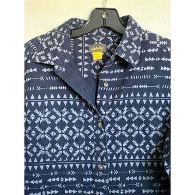 Cabelas Men Long Sleeve Button Up Shirt Navy Geometric Print Size Medium Regular - Thumbnail 6