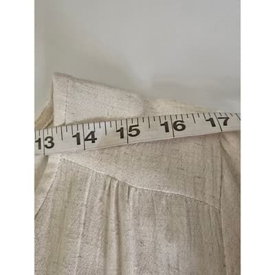 Cassees Cream Cotton Linen Blend Tiered Midi Dress 1X Plus Size Boho V-Neck - Thumbnail 6