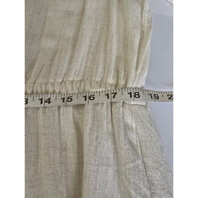 Cassees Cream Cotton Linen Blend Tiered Midi Dress 1X Plus Size Boho V-Neck - Thumbnail 8