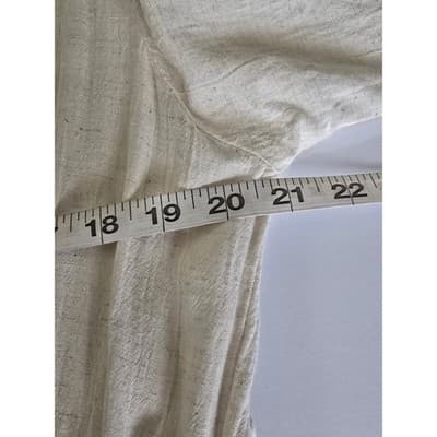 Cassees Cream Cotton Linen Blend Tiered Midi Dress 1X Plus Size Boho V-Neck - Thumbnail 7