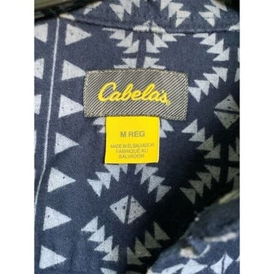 Cabelas Men Long Sleeve Button Up Shirt Navy Geometric Print Size Medium Regular - Thumbnail 3