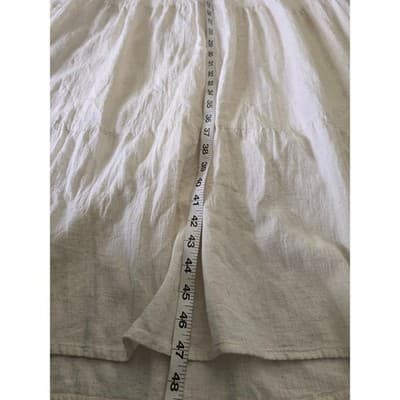 Cassees Cream Cotton Linen Blend Tiered Midi Dress 1X Plus Size Boho V-Neck - Thumbnail 9