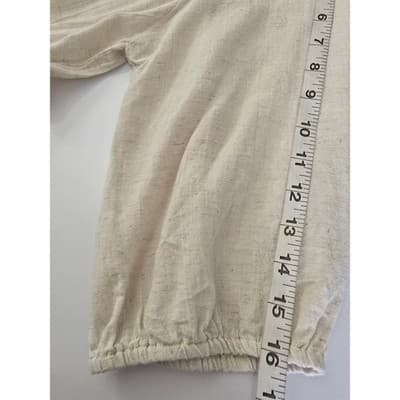 Cassees Cream Cotton Linen Blend Tiered Midi Dress 1X Plus Size Boho V-Neck - Thumbnail 10