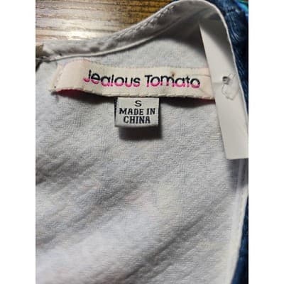 Jealous Tomato Floral Geometric Crop Top Sleeveless Blue Pink Yellow Small - Thumbnail 3