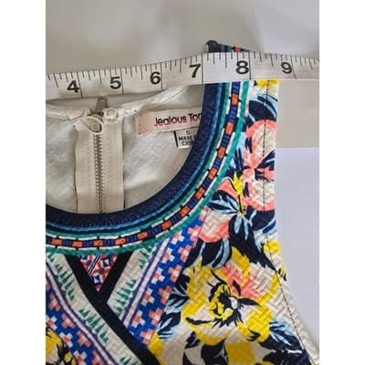 Jealous Tomato Floral Geometric Crop Top Sleeveless Blue Pink Yellow Small - Thumbnail 6