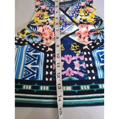 Jealous Tomato Floral Geometric Crop Top Sleeveless Blue Pink Yellow Small - Thumbnail 8
