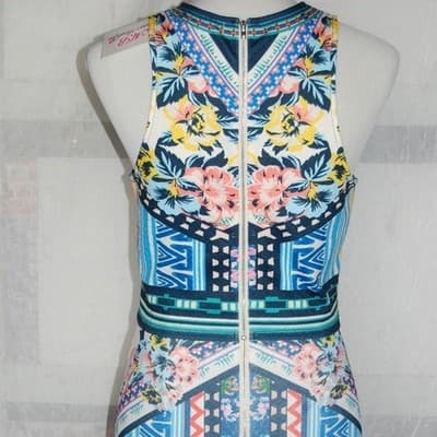 Jealous Tomato Floral Geometric Crop Top Sleeveless Blue Pink Yellow Small - Thumbnail 10