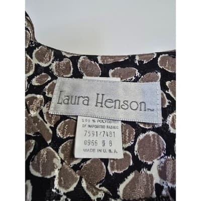 Laura Henson Vintage Metallic Bronze Black Pebble Jacquard Blouse Top Size 8 USA - Thumbnail 3