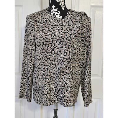 Laura Henson Vintage Metallic Bronze Black Pebble Jacquard Blouse Top Size 8 USA - Image 1
