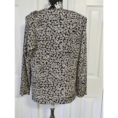 Laura Henson Vintage Metallic Bronze Black Pebble Jacquard Blouse Top Size 8 USA - Thumbnail 11