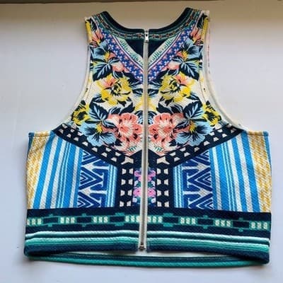 Jealous Tomato Floral Geometric Crop Top Sleeveless Blue Pink Yellow Small - Thumbnail 9