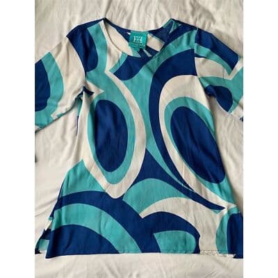 Escapada Women's Blue Geometric Tunic Blouse 3/4 Bell Sleeves XS - Thumbnail 7